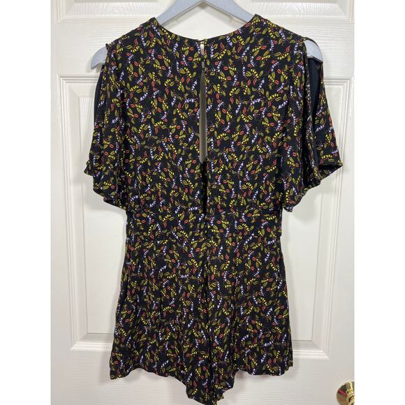 Free People Meet Virginia Black Printed Romper Shorts with Split Sleeve Size 4 - Picture 8 of 12